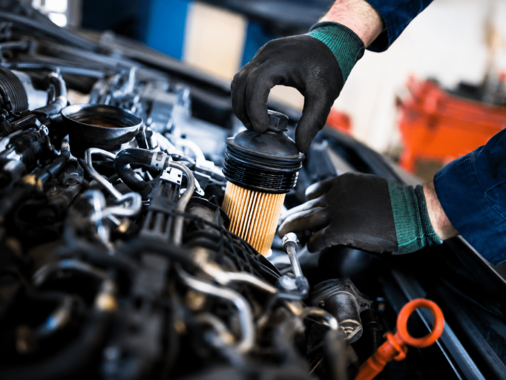 Car engine oil filter replacement